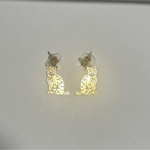 Other - Gold Kitty Cat Cut Out Dangle Stud Earrings 1.5” Lightweight Cute Animal